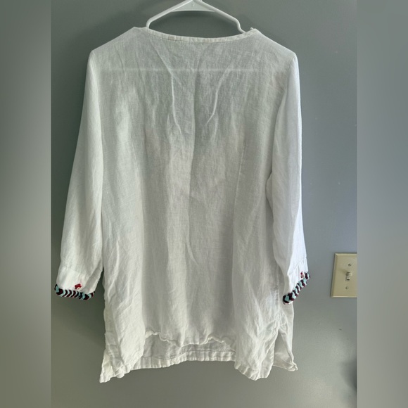 Soft Surroundings Fiesta Embroidered Tunic Top Womens SZ L Floral Boho Linen - Picture 7 of 10